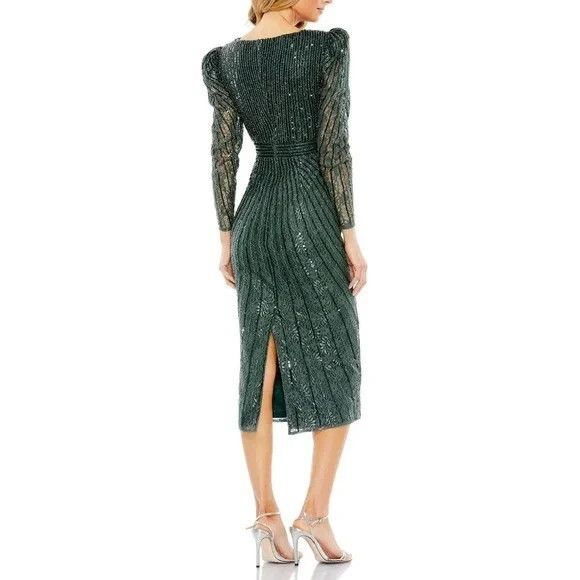 Mac Duggal 93676 Beaded Lace Long Sleeve Formal Gown Dress Green 18 NWT $458 - Picture 4 of 8